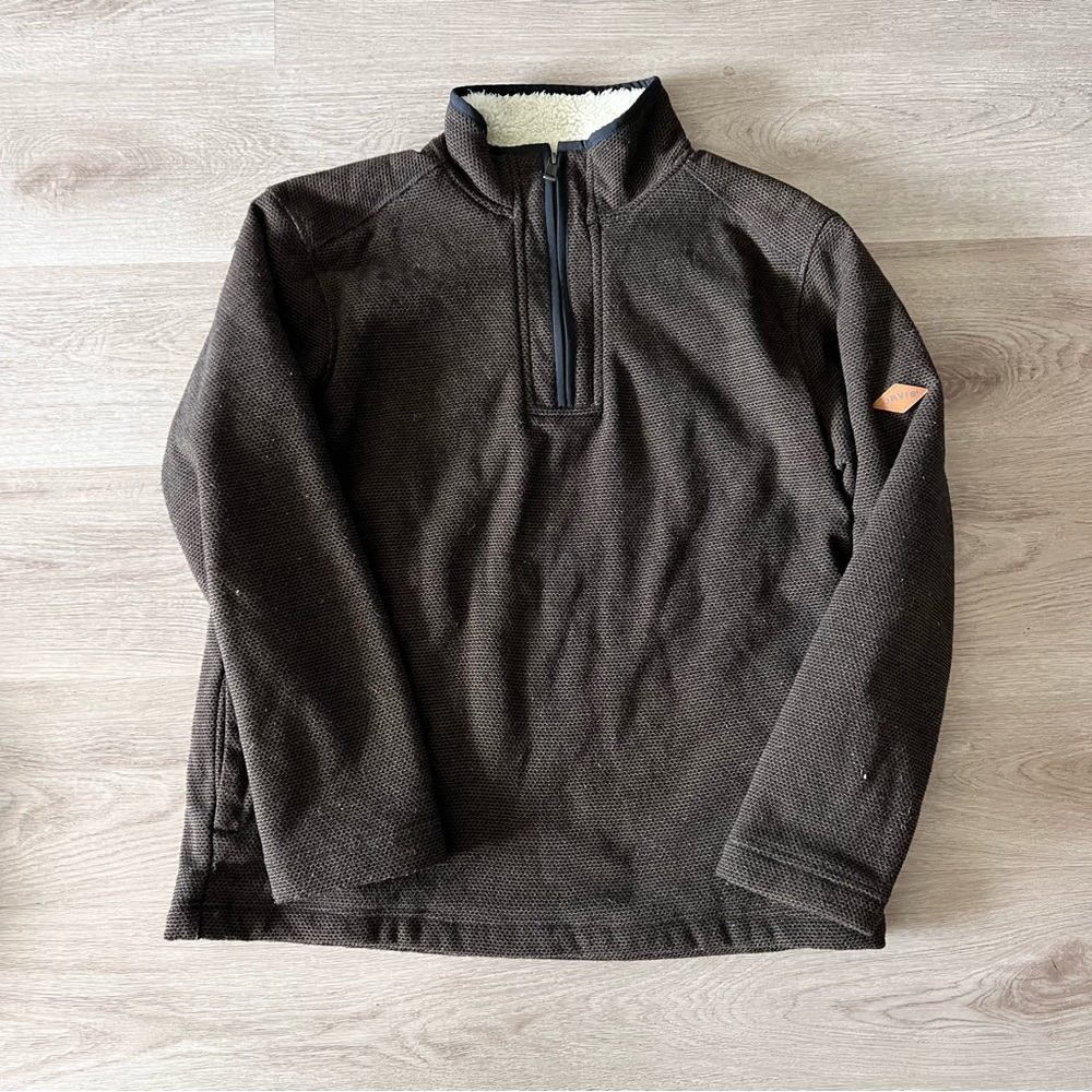 Men's Orvis Sherpa Lined Brown Quarter-Zip Sweater